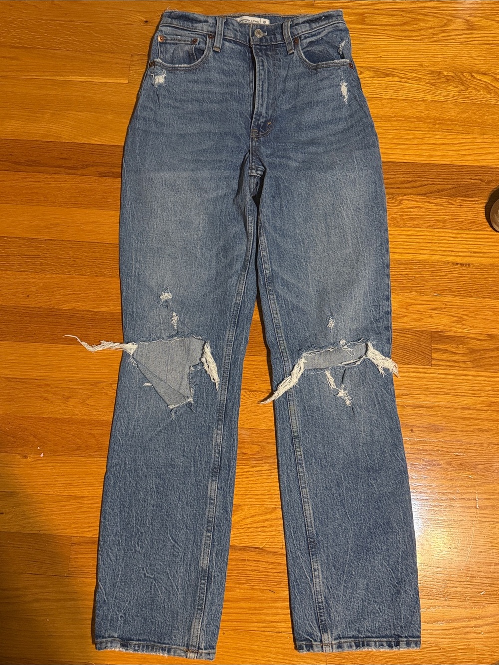 Abercrombie & Fitch Distressed Straight-Leg Jeans - Blue